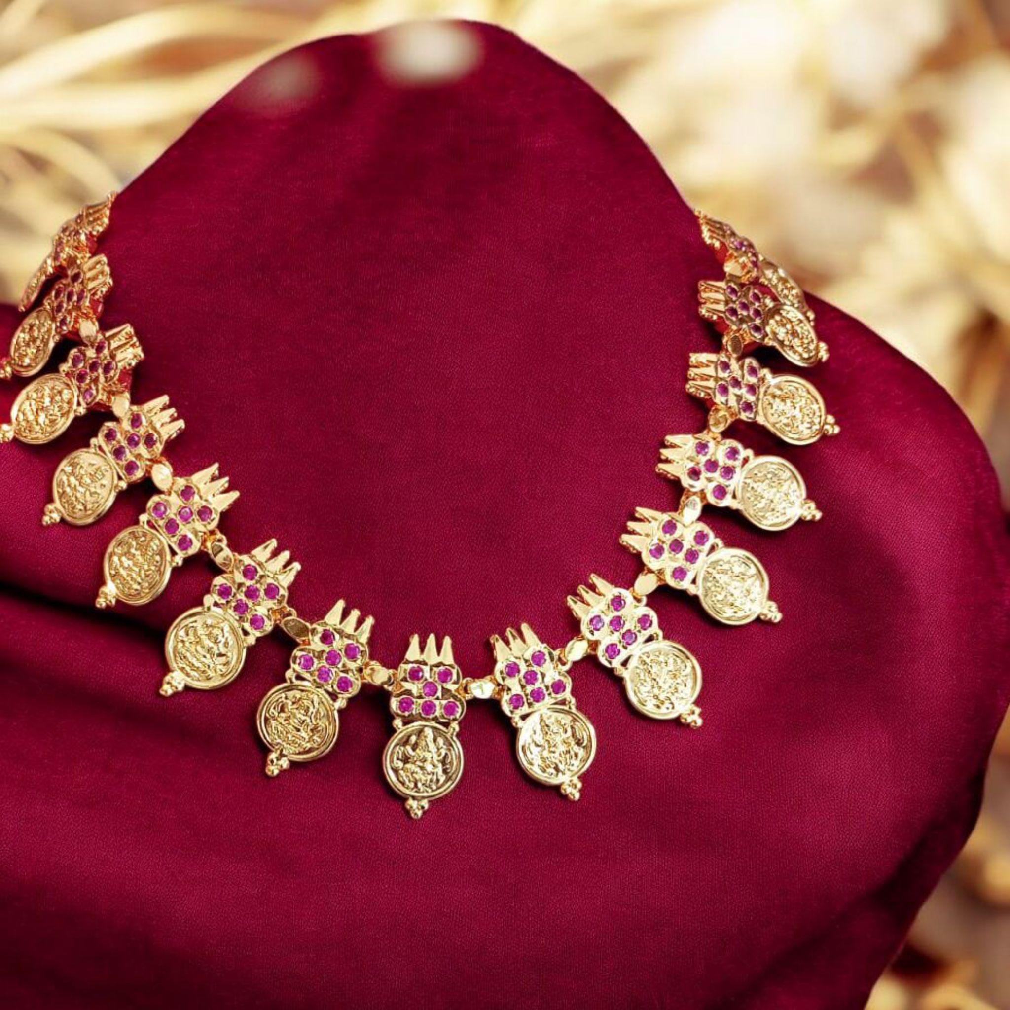 Traditional Kasu Short Necklace | Lakshmi Coin Mala | One Gram Gold ...