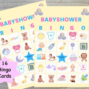 Baby Shower Bingo, Baby Shower Bingo Game, Gender Neutral Baby Shower, Baby Boy, Baby Girl Baby Shower Bingo Game, 16 Bingo cards Baby Game