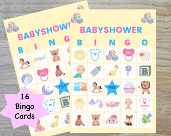 Baby Shower Bingo, Baby Shower Bingo Game, Shower de bébé neutre entre les sexes, Baby Boy, Baby Girl Baby Shower Bingo Game, 16 cartes de Bingo Baby Game