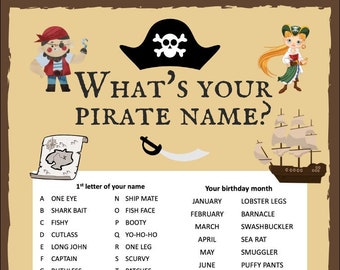 Quel est votre nom de pirate ? Générateur de noms Jeu de fête imprimable Téléchargement instantané Jeu de fête Générateur de noms Nom de pirate Jeu de noms de thème de pirate