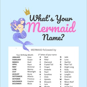 What&#39;s Your Mermaid Name? Name Generator Printable Party Game Instant Download Mermaid Name Mermaid Theme Game PDF Little Mermaid Name Print