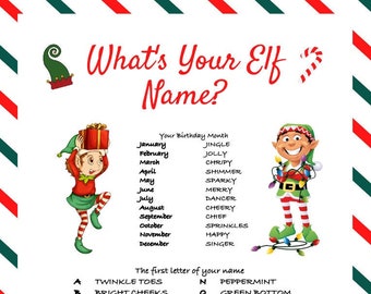 Whats Your Elf Name? Name Generator Printable Party Game Instant Download Party Game Name Generator Elf Name Christmas Elf Theme Name Game