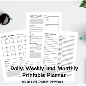 Personal Organiser Planner, Daily Planner, Weekly Planner, Monthly Planner, Printable Planner Set, Instant Download, Planner Inserts, A4, A5
