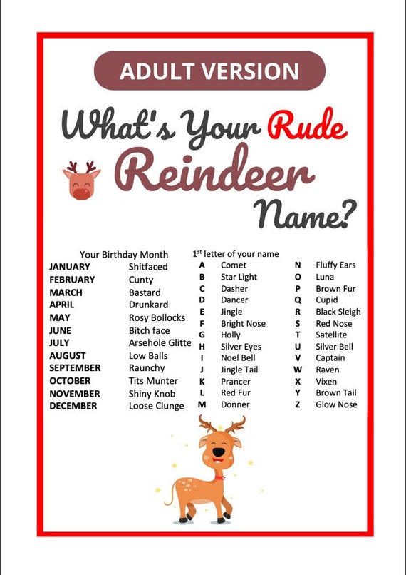 Whats Your Rude Reindeer Name Name Generator Printable Adult - Etsy Ireland