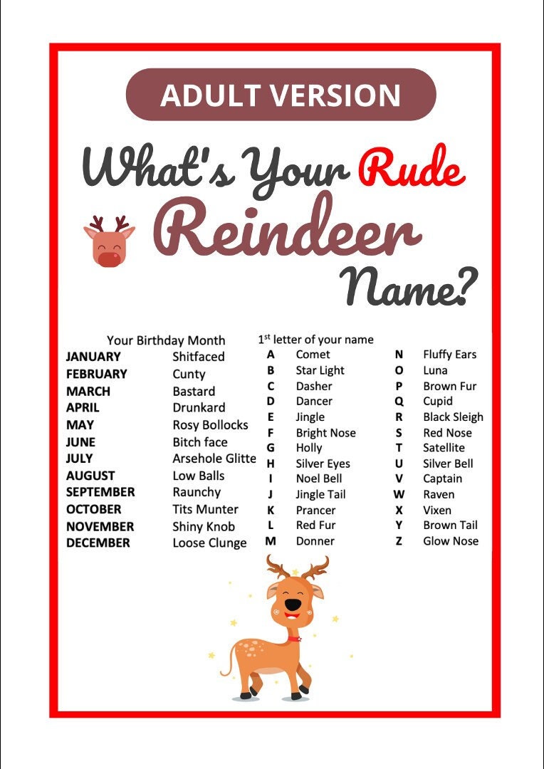 Whats Your Rude Reindeer Name Name Generator Printable Adult Party Game pin-by-christa-cutshall-on-christmas-christmas-name-generator