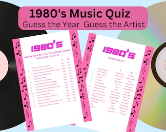 Quiz musical des années 1980 Devinez l’année des années 1980 Devinez l’artiste 30 Quiz à choix multiples des années 1980 Téléchargement instantané Quiz des années 1980 Jeu familial 1980