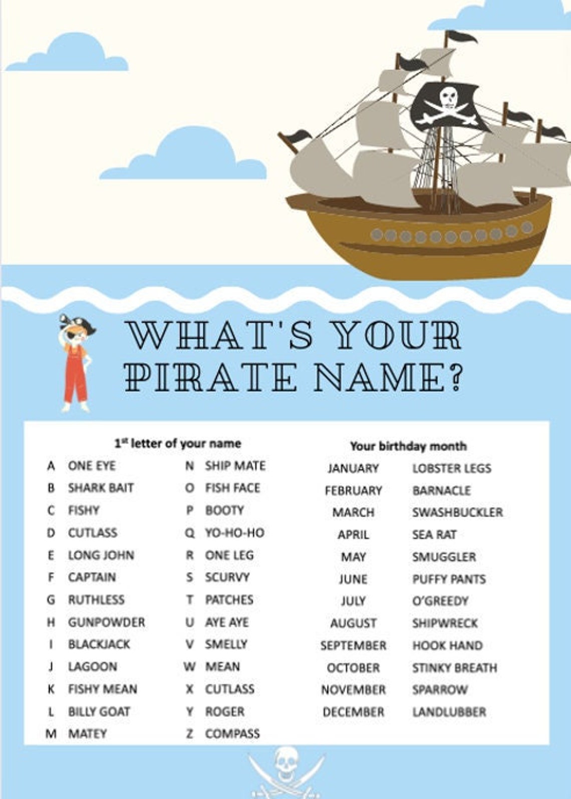What's Your Pirate Name? Name Generator Printable Party Game Instant ...