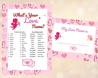 Quel est votre nom d'amour ? Générateur de noms imprimable Party Game Téléchargement instantané Party Game Name Generator Nom d'amour Saint-Valentin thème Nom du jeu