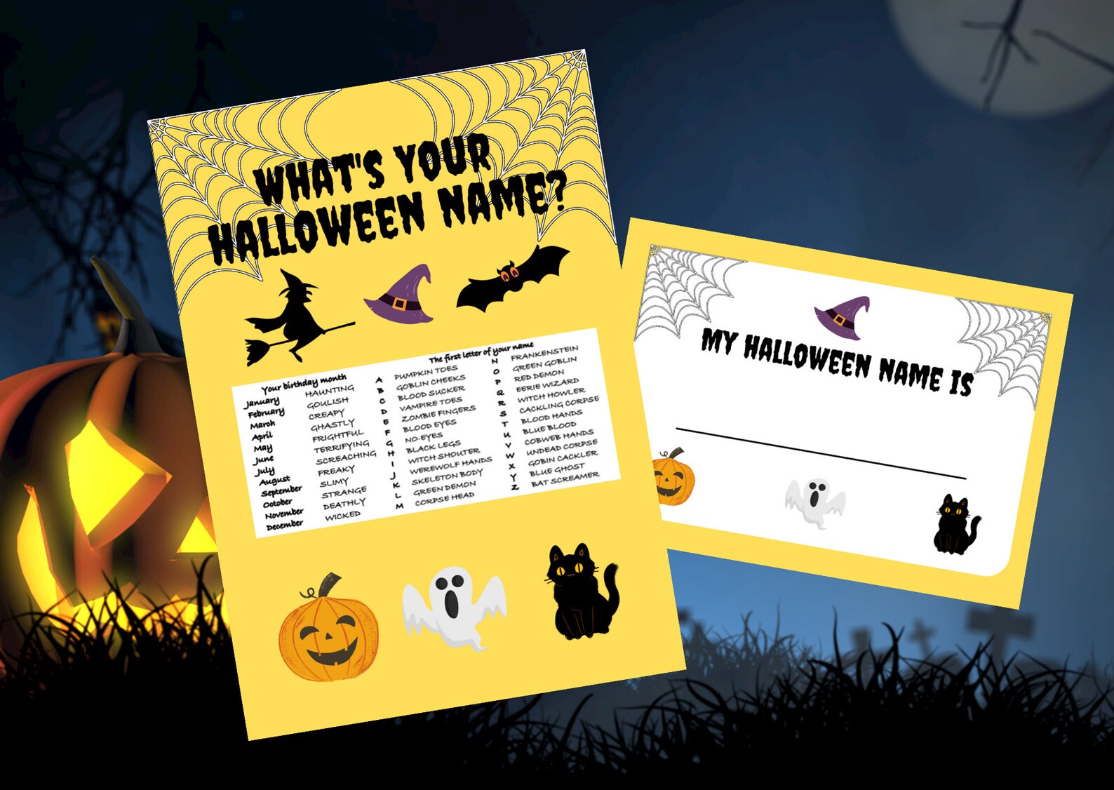 Whats Your Halloween Name Name Generator Halloween Printable Party Game