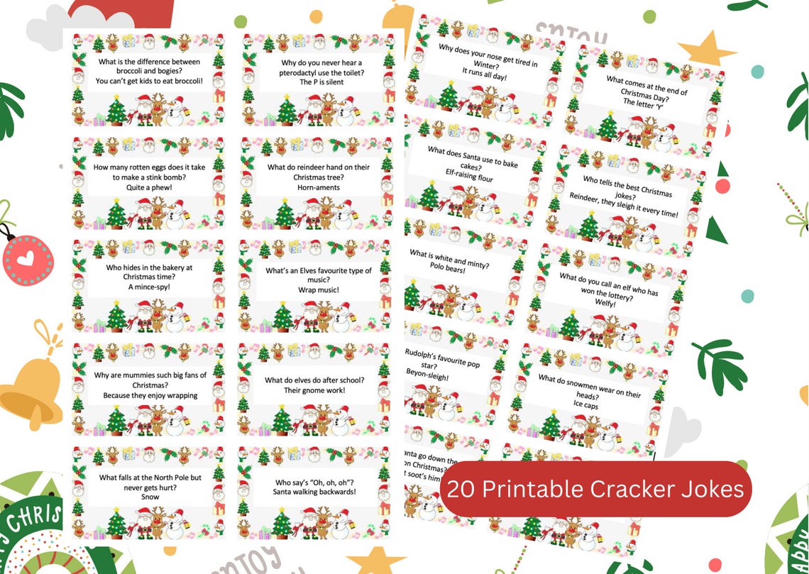 20 Christmas Cracker Jokes Printable Christmas Cracker Jokes Instant ...
