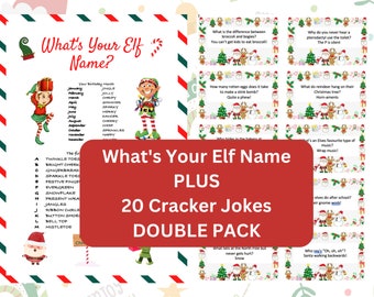 Quel est ton nom d'elfe ? Name Generator & 20 Cracker Jokes Téléchargement numérique instantané Party Game What's Your Elf Name PLUS 20 Cracker Jokes Pack