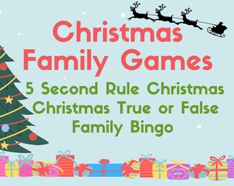 Pack de jeux Christmas Family 3 Christmas 5 Second Rule Noël Vrai ou faux Noël Bingo de Noël Téléchargement immédiat Imprimez et jouez Jeux de Noël