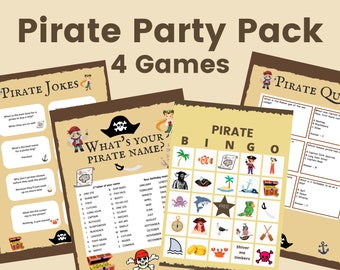 Jeux de soirée pirate Soirée à thème pirate Téléchargement instantané Noms de pirate Quiz pirate Blagues pirates Bingo pirate 4 Jeu de soirée pirate Bingo pirate