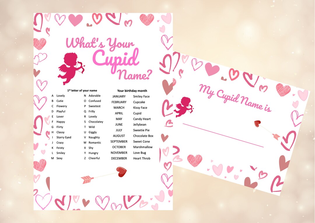 Whats Your Cupid Name? Name Generator Printable Party Game Instant