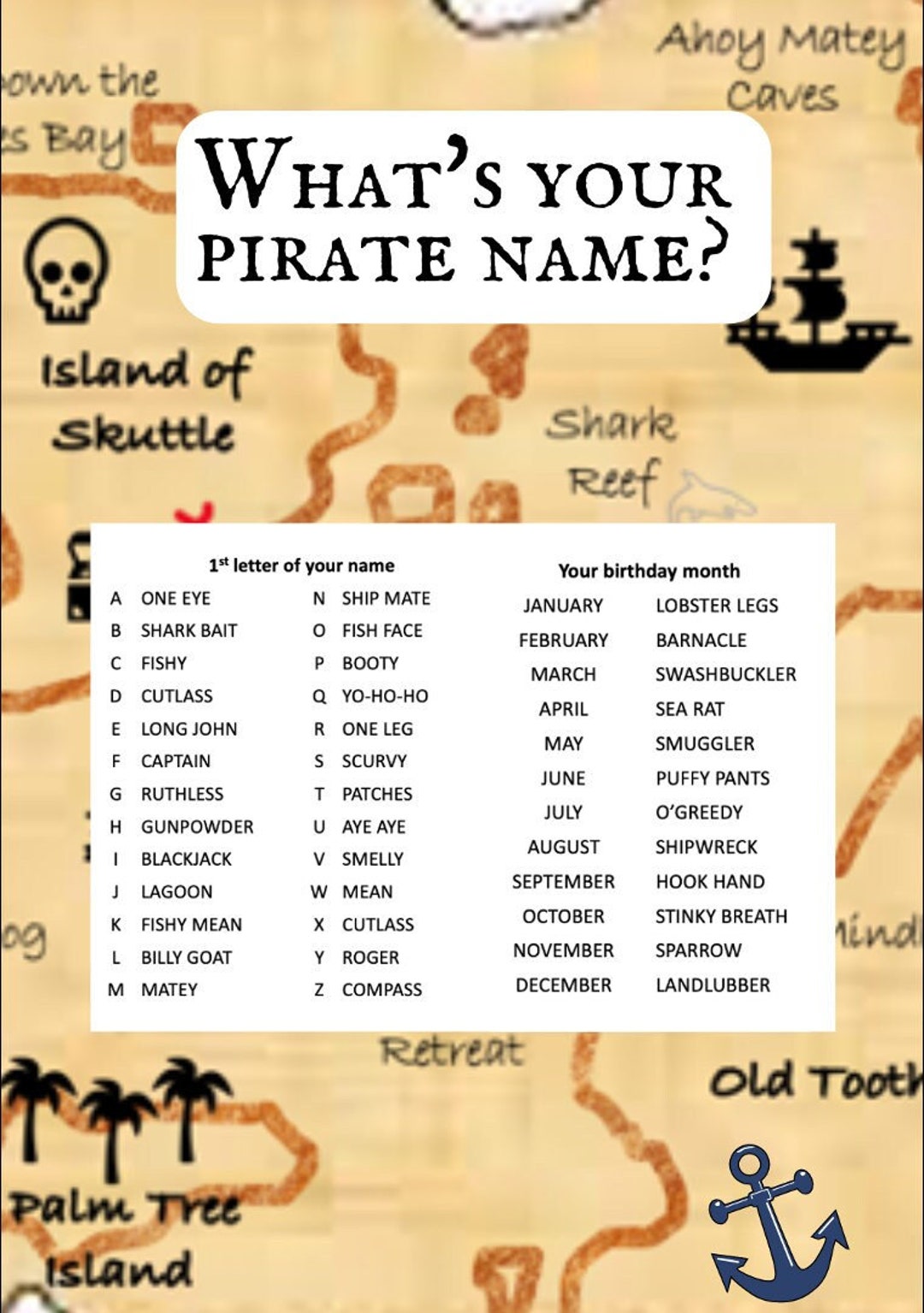 Your Pirate Name Treasure Map Name Instant Etsy