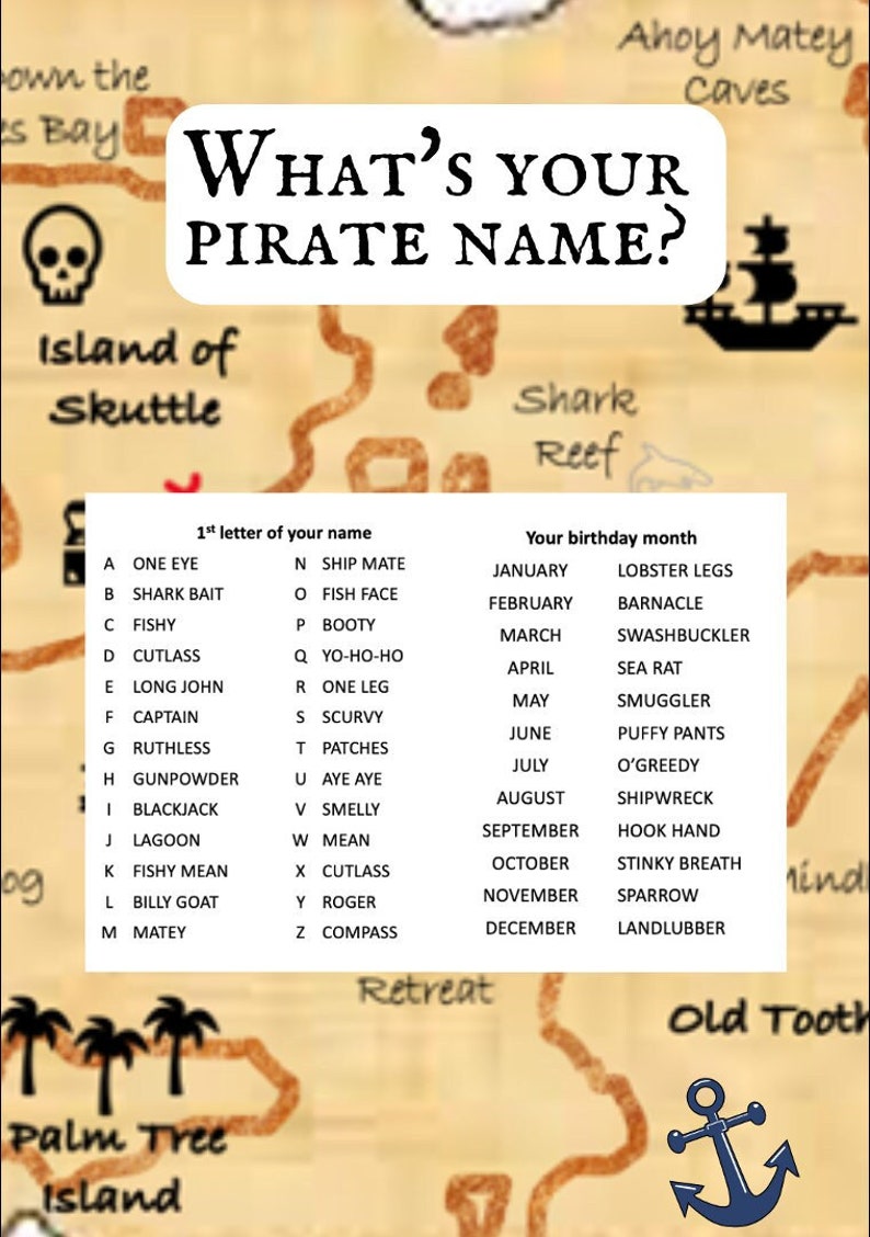 Whats Your Pirate Name Treasure Map Name Generator Instant Download