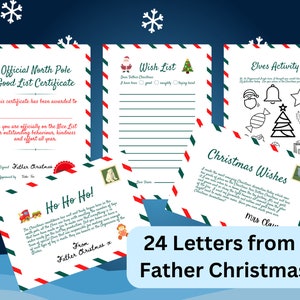 24 Cartas de Papá Noel, Sra. Claus y Elfos Cuenta atrás Cartas de Navidad Descarga instantánea 24 cartas de Navidad de Papá Noel