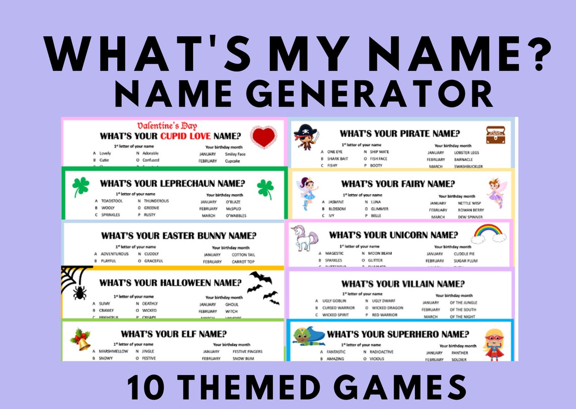 What's My Name Name Generator Printable Instant Download Party Game