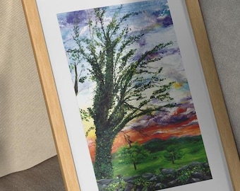Pintura de paisaje de atardecer de cuento de hadas