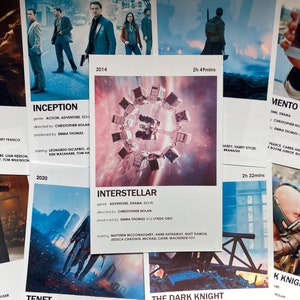 May include: A collection of movie posters featuring Christopher Nolan films, including Inception, Interstellar, The Dark Knight, and The Prestige. The posters are arranged in a collage style, with the titles and release dates visible.