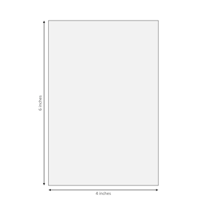May include: A blank white card measuring 4 inches by 6 inches.