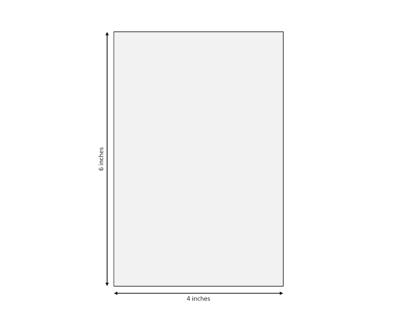 May include: A blank white card measuring 4 inches by 6 inches.