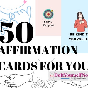 50 cartes d'affirmation en téléchargement numérique, pont d'affirmations de pleine conscience 2022, cadeau imprimable de citations positives