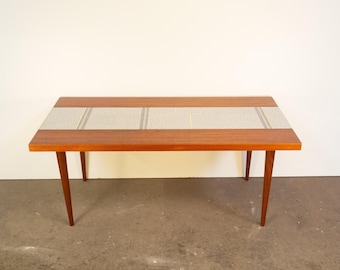 Vintage coffee table, teak with mosaic, 1960s, restored