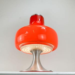 Table lamp, mushroom lamp, glass shade with aluminum base, orange, 1970s