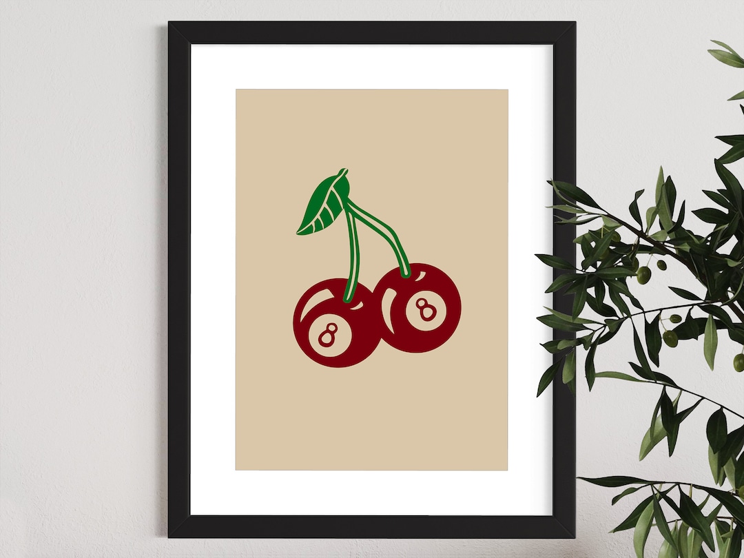 Trendy 8 Ball Cherries Print Quirky Poster Lucky Eight Ball Print