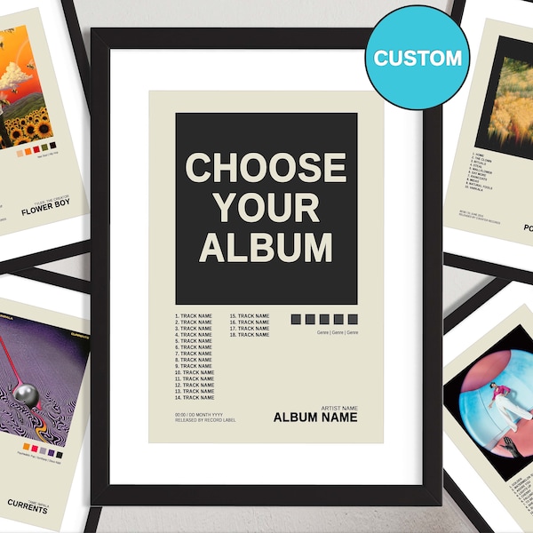 Custom Album Cover Print | Choose Any Album | A2 A3 A4 Framed Poster Print | Album Cover Wall Art