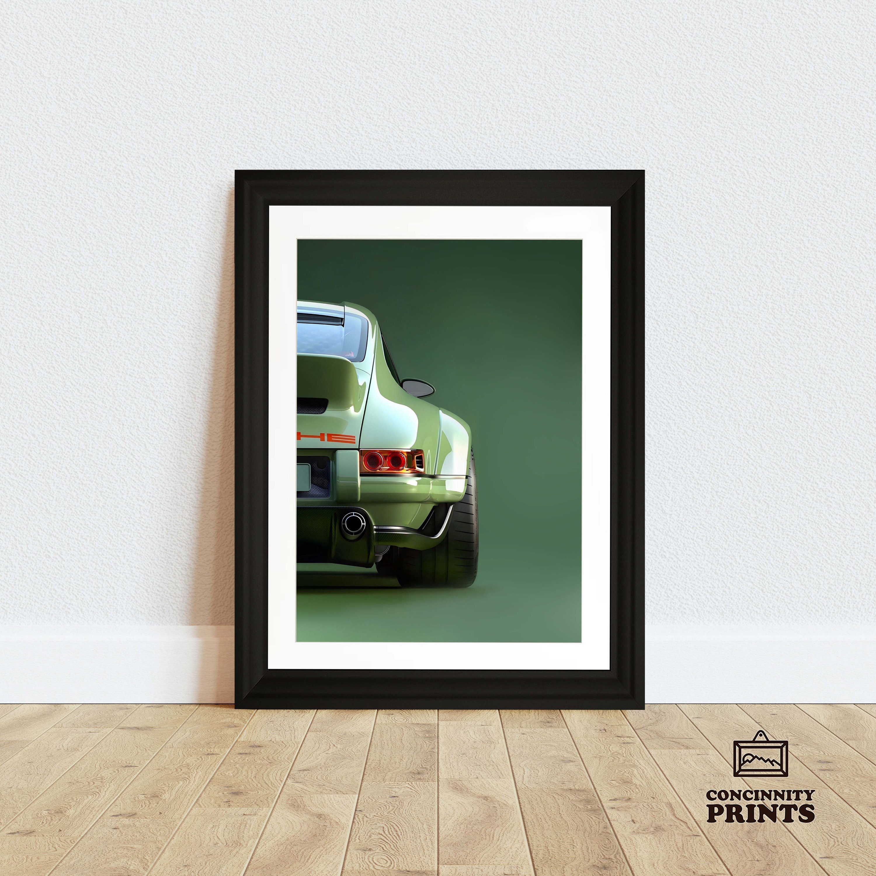 Singer Porsche アート Singer Porsche Print | Retro Vintage Rear View | A3 A4 Framed