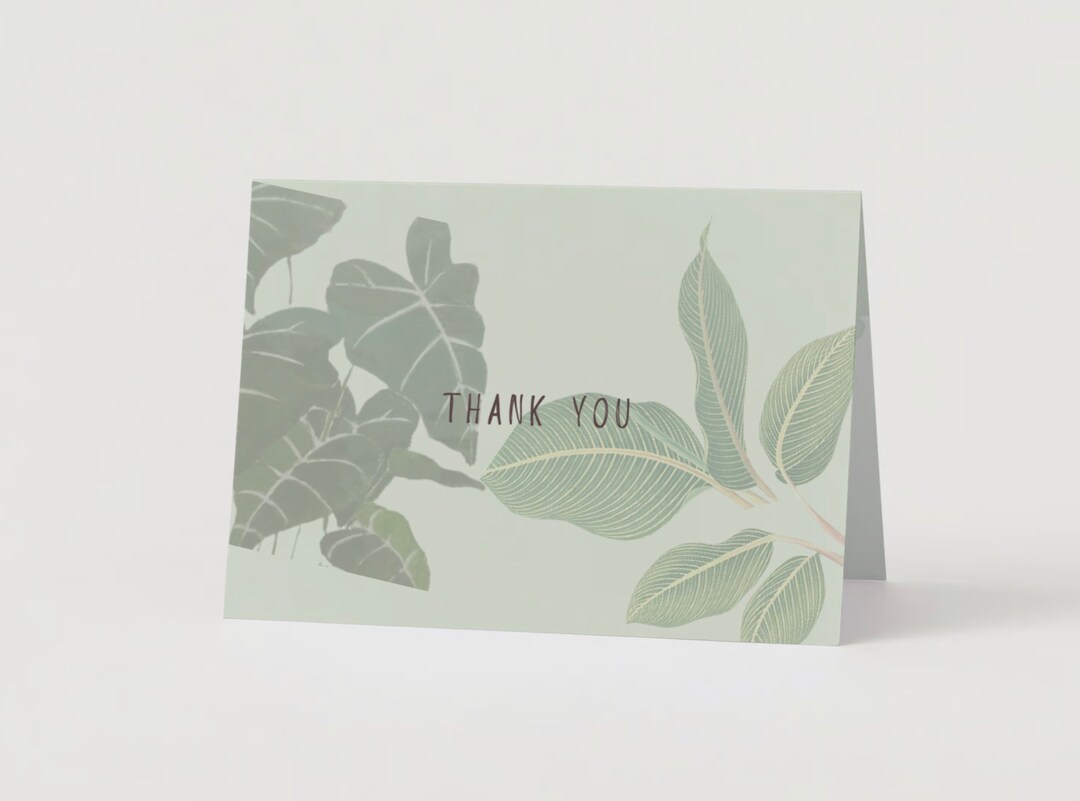 Thank You Card Elegant Green Leaf Design Instant Download Digital ...