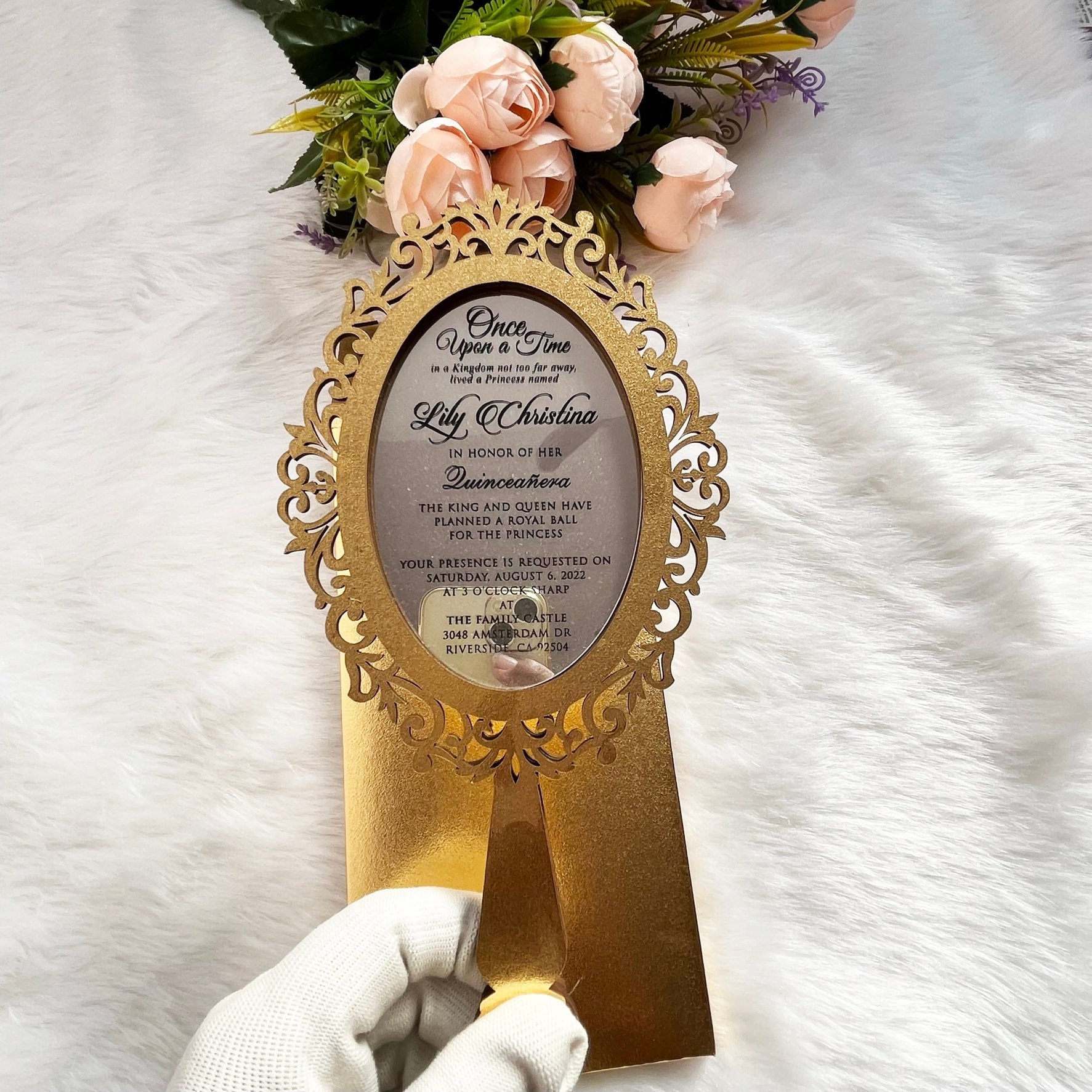 Quinceanera Invitation Gold Mirror Birthday Invitation Sweet Etsy