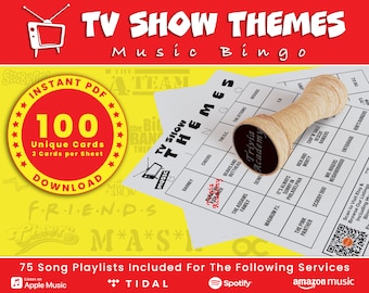 TV-temalåt Musikbingo, 100 unika kort med spellista (PDF digital nedladdning)