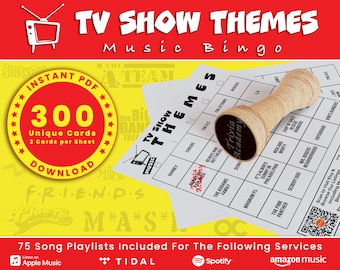 TV-temalåt Musikbingo, 300 unika kort med spellista (PDF digital nedladdning)