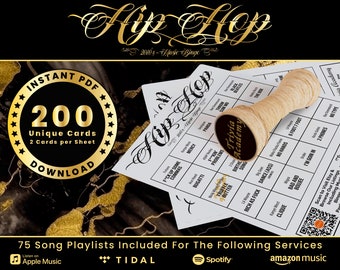 2010's Hip Hop Music Bingo, 200 Unique Cards Total w/ Playlists Included, PDF Digital Download, 2 Cards Per Sheet, Printable