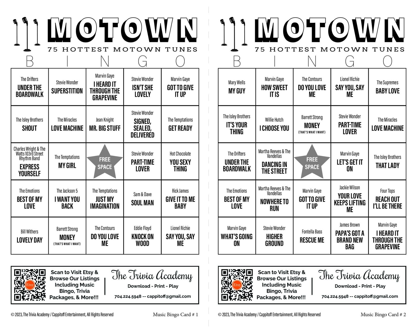 Motown Music Bingo, 200 Unique Cards Total W/ Playlists Included, Top ...