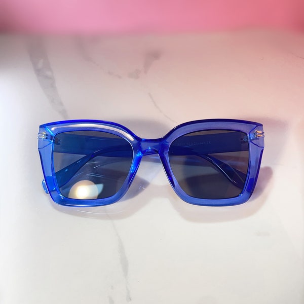 New “BAILEY” Square Unisex Retro Sunglasses Shades Luxury-ELECTRIC BLUE frames