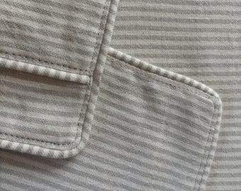 Dog crate covers made measure, cotton and linen blend fabric in grey and cream stripe fabric, washable, fully lined.