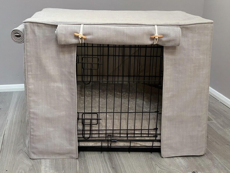 Curated visual reference: Handmade Canvas Dog Crate Reference: Dog Crate Cover Cloud Or Stone Grey Cotton Fabric Fully