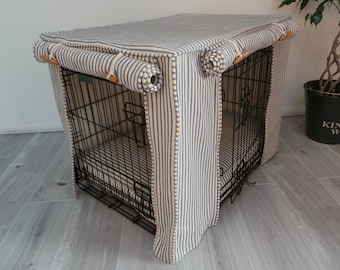Dog crate covers made to measure in Blue & Cream ticking stripe fabric Sizes S M L XL XXL