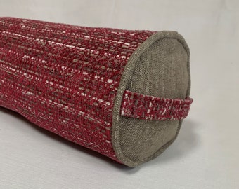 Draught excluder door snake in a superb Magenta on Natural textured fabric zipped removable inner approx. 14cm dia.