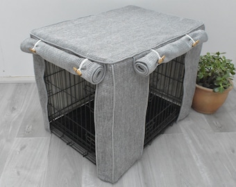 Deluxe Dog crate covers made to measure in a lovely textured silver grey coloured fabric, S, M, L & XL