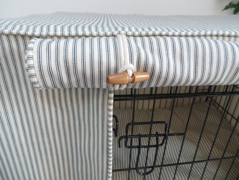 Dog Crate Covers Made to Measure in Charcoal & Cream Ticking Etsy