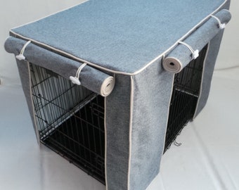 Dog crate cover made to measure in a lovely Blue White coloured fabric