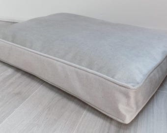 Deluxe Dog bed cushion mattress in silver grey velvet