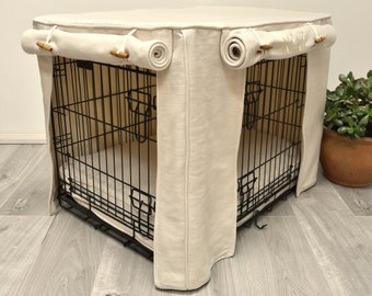 Dog Crate Cover Made to Measure Natural Herringbone Fabric fully lined
