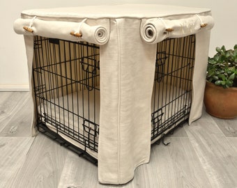 Dog crate cover made to measure in a lovely natural  or dove grey coloured herringbone fabric