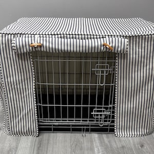 Dog Crate Cover Blue Cream Ticking Stripe cotton fabric made to measure fully lined, pre washed fabric Bild 1